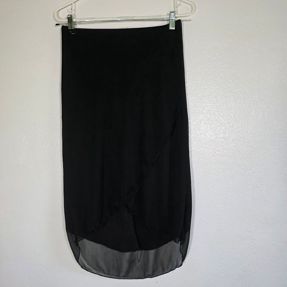 J Jang USA Black Midi Pencil Skirt Sheer Hem Women's Size S